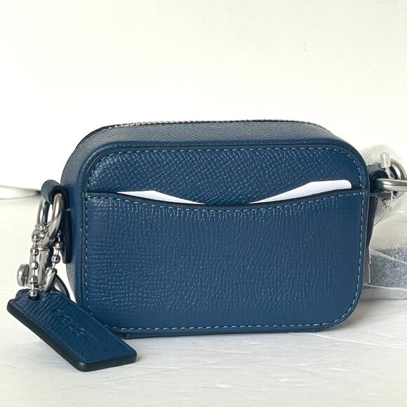 Coach Mini Crossbody Pouch Blue Crossgrain Leather CP271 Cards Earbuds Case - Picture 2 of 11